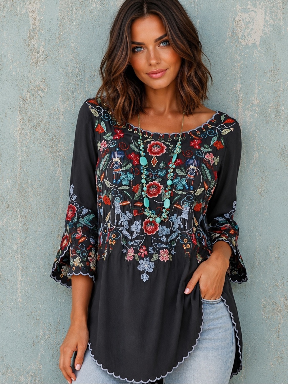 Johnny Was Herlinde Embroidered Whimsical Tunic oversized Blouse/Dress NWT